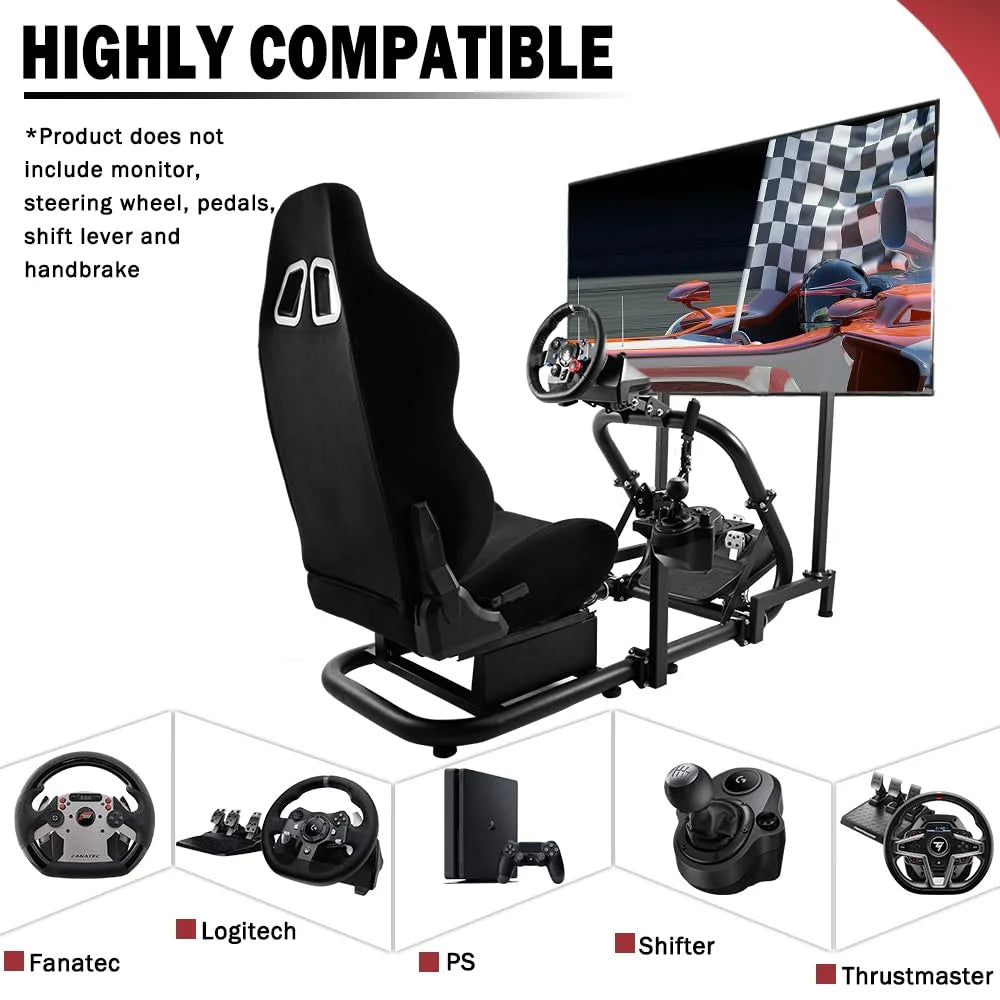 Supllueer G29 Racing Sim Cockpit with TV Stand & Seat Fit Logitech G923 G920 Fanatec Thrustmaster