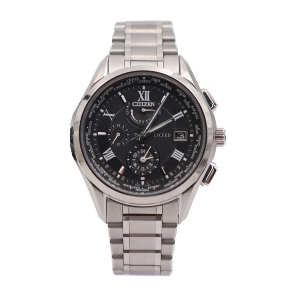 Secondhand CITIZEN Citizen EXCEED Exceed Watch H820-T023916 Titanium Silver Black Dial Eco Drive Solar Radio (Good)