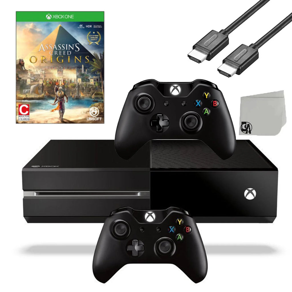 Microsoft Xbox One Original 500GB Gaming Console Black HDMI Cable 2 Controller Included With Assassin's Creed Origins Game BOLT AXTION Bundle Used