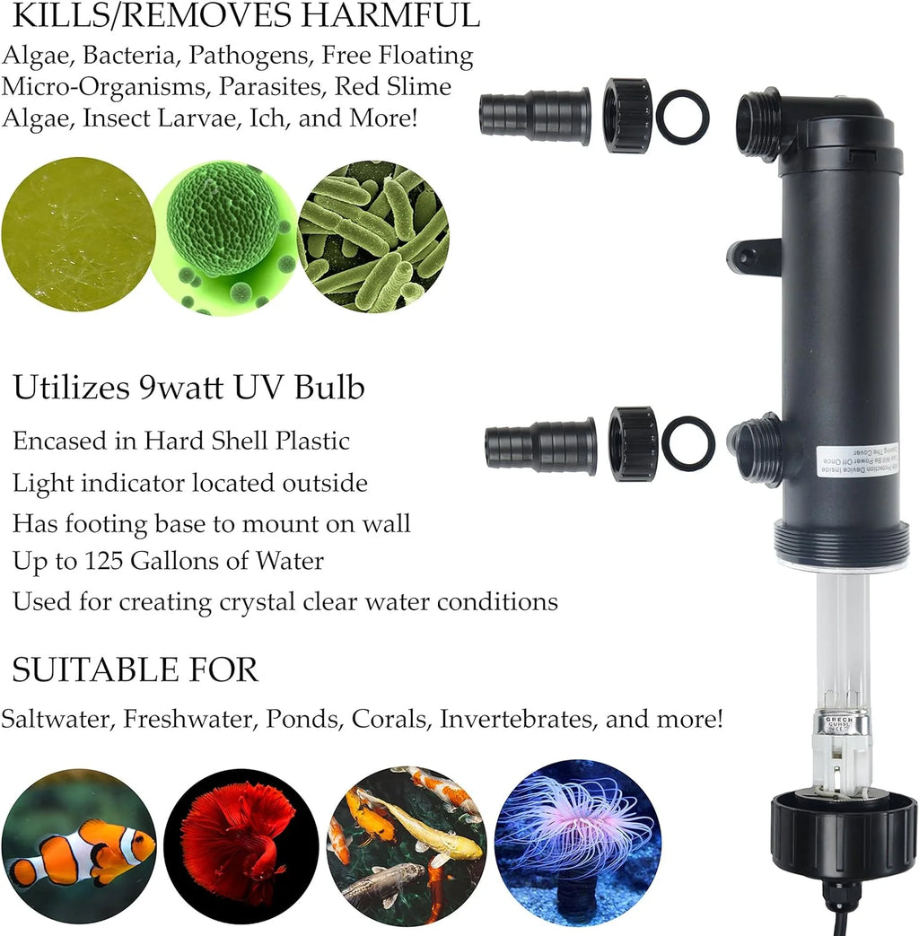 9W Non-Submersible UV Ultraviolet 11" Light Clarifier Lamp Filter For Aquarium Koi Pond Fish