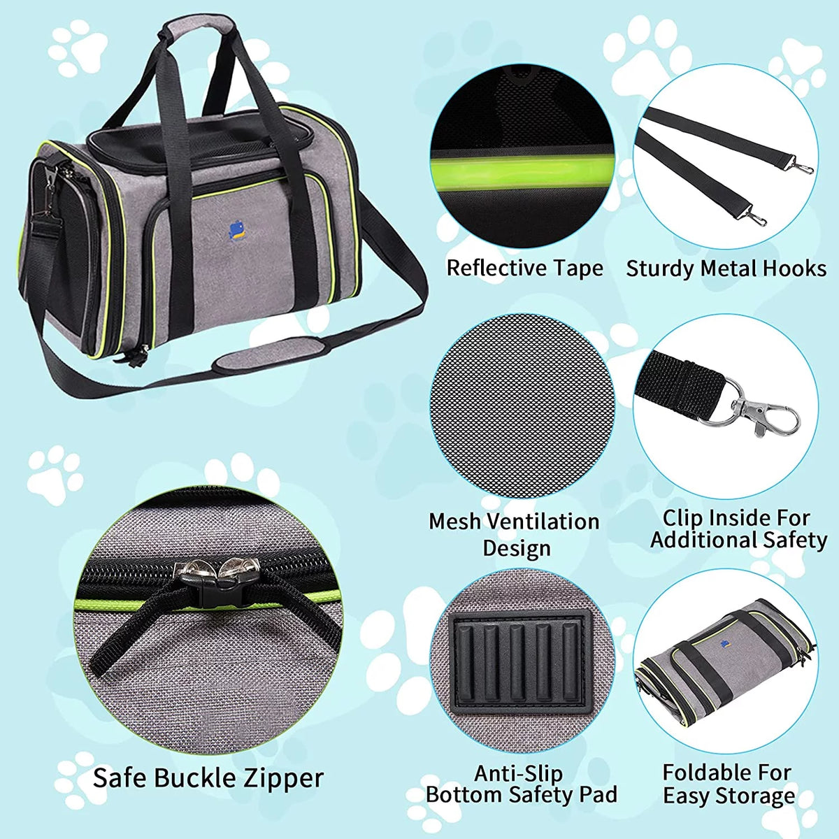 Q-Hillstar Pet Carrier, Cat Carriers, Expandable Airline Approved Soft-Sided Carrying Bag for Dogs Cats Puppy Small Animals, Gray