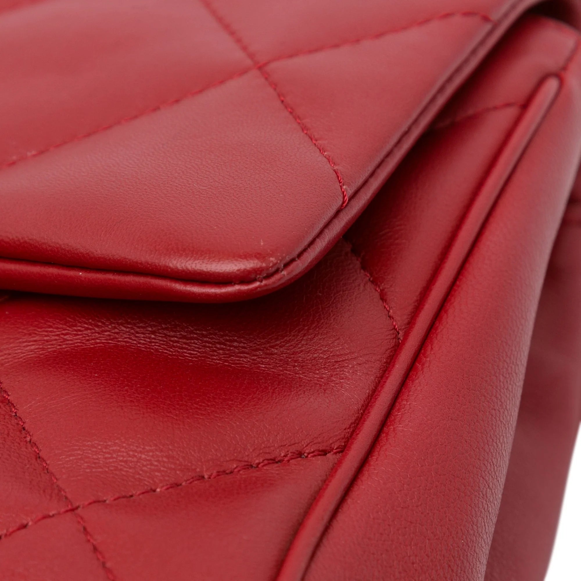 Previously Owned Authenticated Chanel Small Easy Carry Flap Bag Lambskin Leather Red Satchel Unisex (Good)
