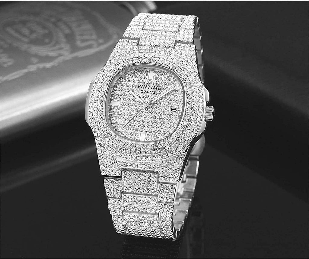 Gosasa Luxury Unisex Watches Crystal Diamond Rust-resistant Alloy Watches Quartz Calendar Big Face Wrist Watch for Women Men