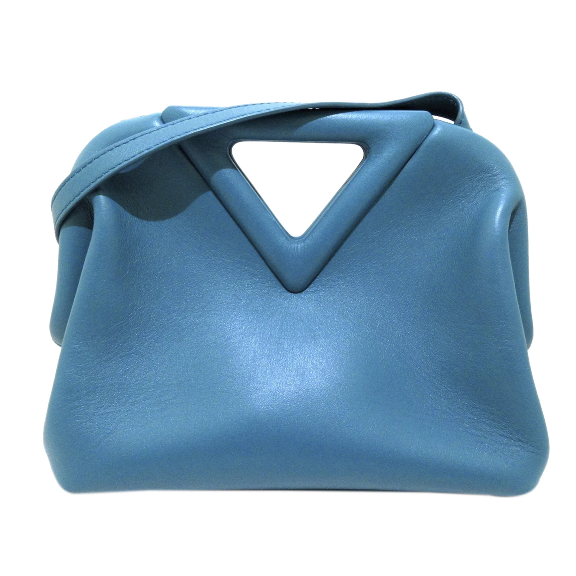 Used Authenticated Bottega Veneta Point Satchel Calf Leather Blue Women (Good)