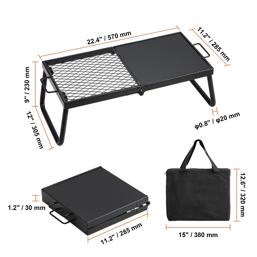 SKYSHALO Folding Campfire Grill Portable Camping Fire Pit Metal Outdoor BBQ Picnic