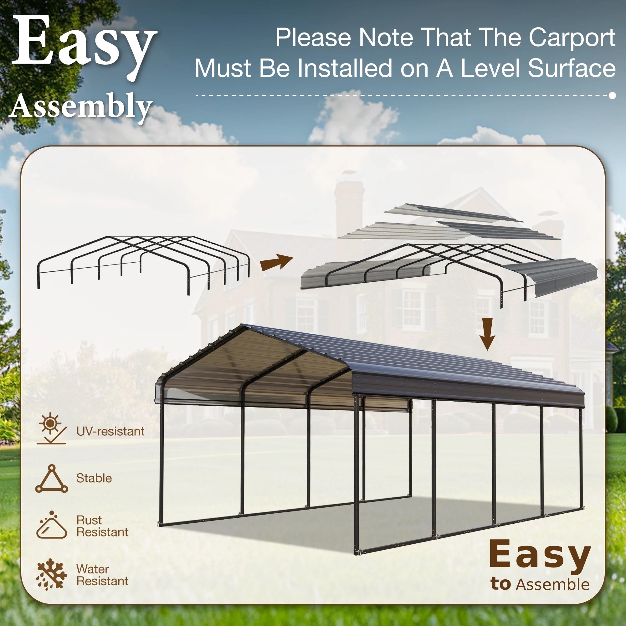 Summit Living 12 x 20 ft Metal Carport with Galvanized Metal Roof, Heavy-Duty Garage Car Storage Shelter, Gray