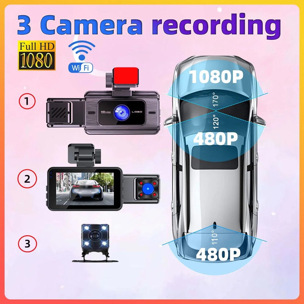 GoolRC Dash Camera,Dash Cam Rearview Mirror Car Video 3 Cameras Mirror Car Camera Wifi Cameras Wide Clear Car Camera Car Rearview Cam Rear 3 Cam With 3 Pristin Safety Cam Rear Mirror Wifi Car Buzhi
