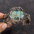 Green Swiss Opal Gemstone Bangle Copper Wire Wrapped Adjustable Cuff Bracelet