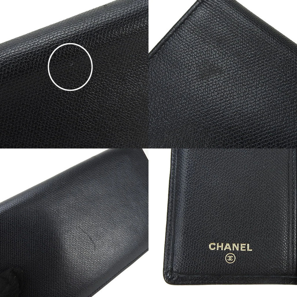 Secondhand CHANEL bifold long wallet A20904 1 Coco button black leather accessories ladies coco (Good)