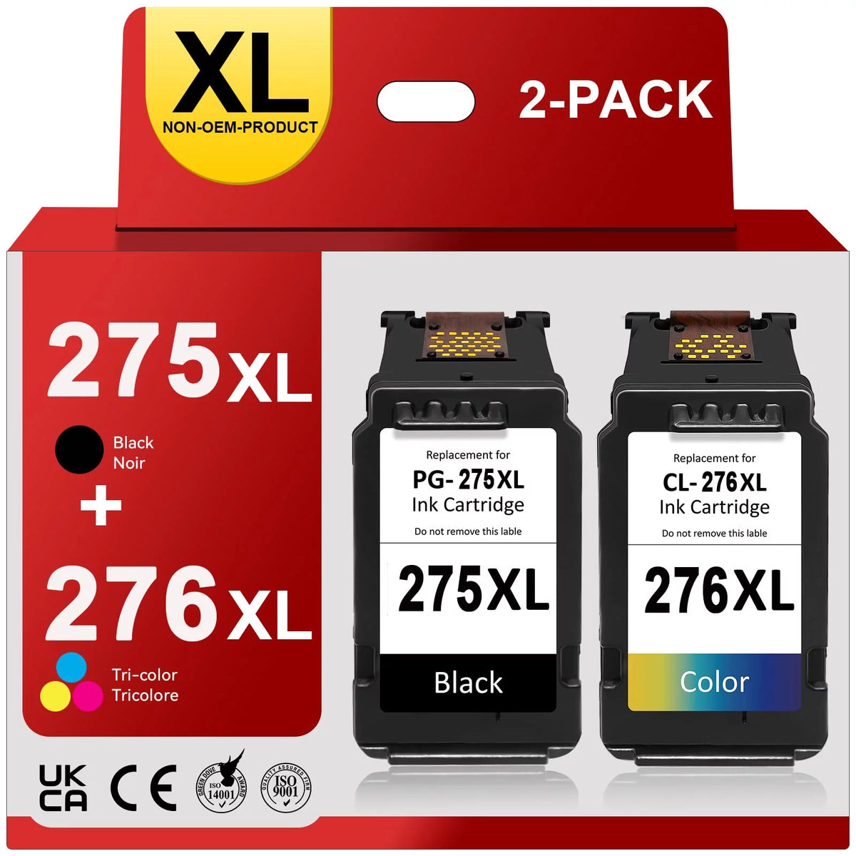 275XL 276XL Ink Cartridge Replacement for Canon PG-275 CL-276,High Yield for Canon 275 and 276 Multi Pack Ink Compatible for PIXMA TS3520 TS3522 TS3500 TR4720 TR4700 TR4722 Printers(1Black 1 Color)