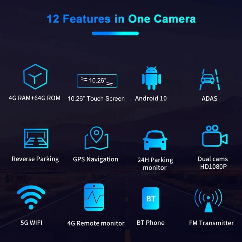 Walmeck 10.26 Inch Dashcam GPS Navigation Dual Camera Car DVR Android 10.0