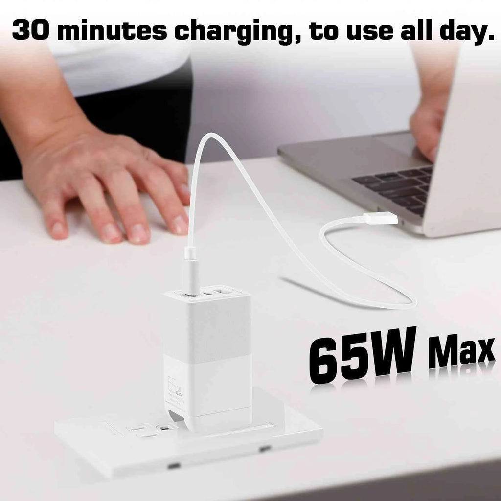 UrbanX 65W Fast Travel Charger with 3 Ports USB & Dual USB-C High-Speed Charging Compatible with vivo Y20i/Y20/iQOO 5 5G/S1 Prime/S7, iPhone, Samsung Galaxy, Google Pixel, MacBook, Steam Deck, Laptops