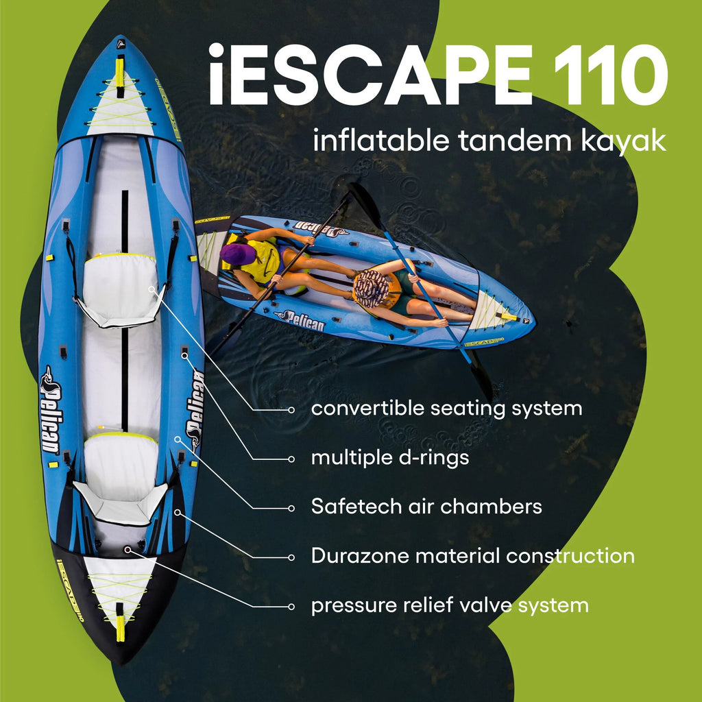 Pelican - Convertible Inflatable Tandem Kayak iESCAPE 110 - Navy Blue