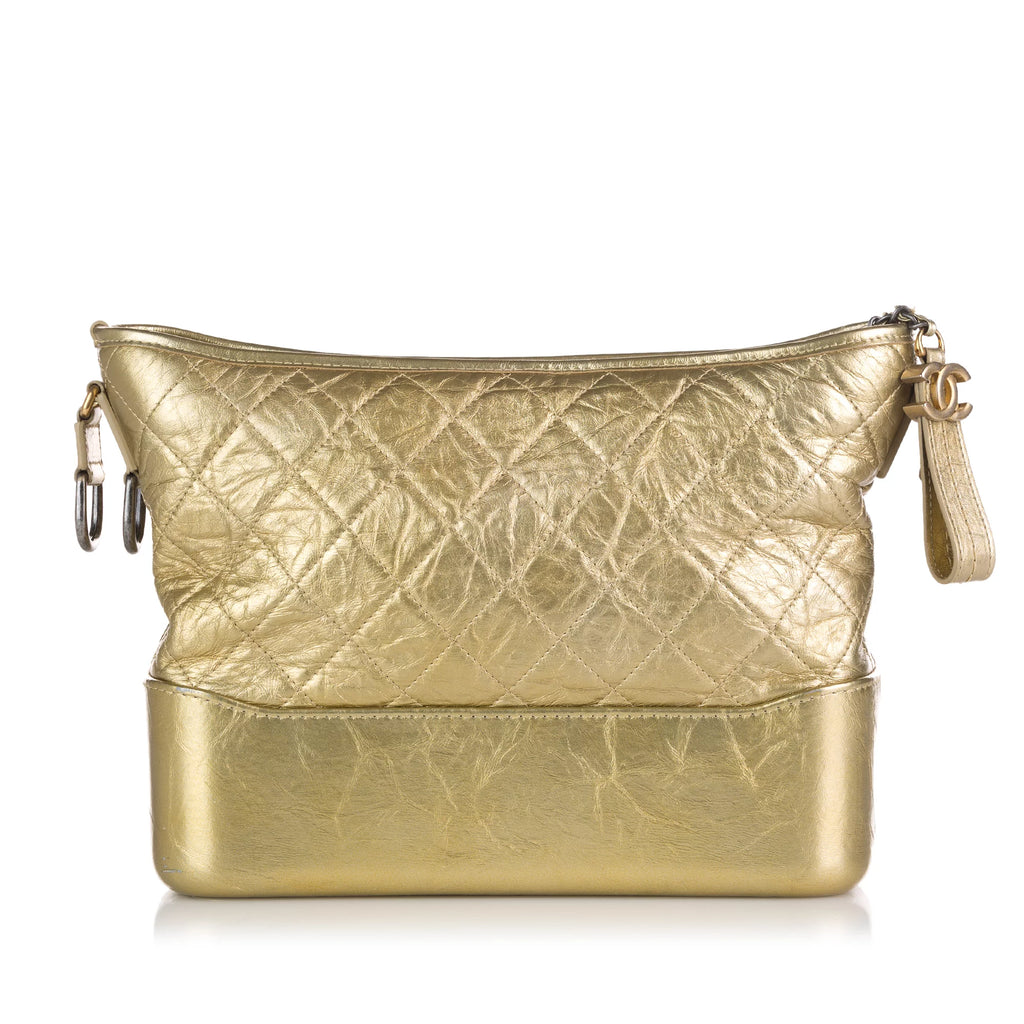 Used Authenticated Chanel Medium Gabrielle Hobo Lambskin Leather Gold Shoulder Bag Unisex (Good)