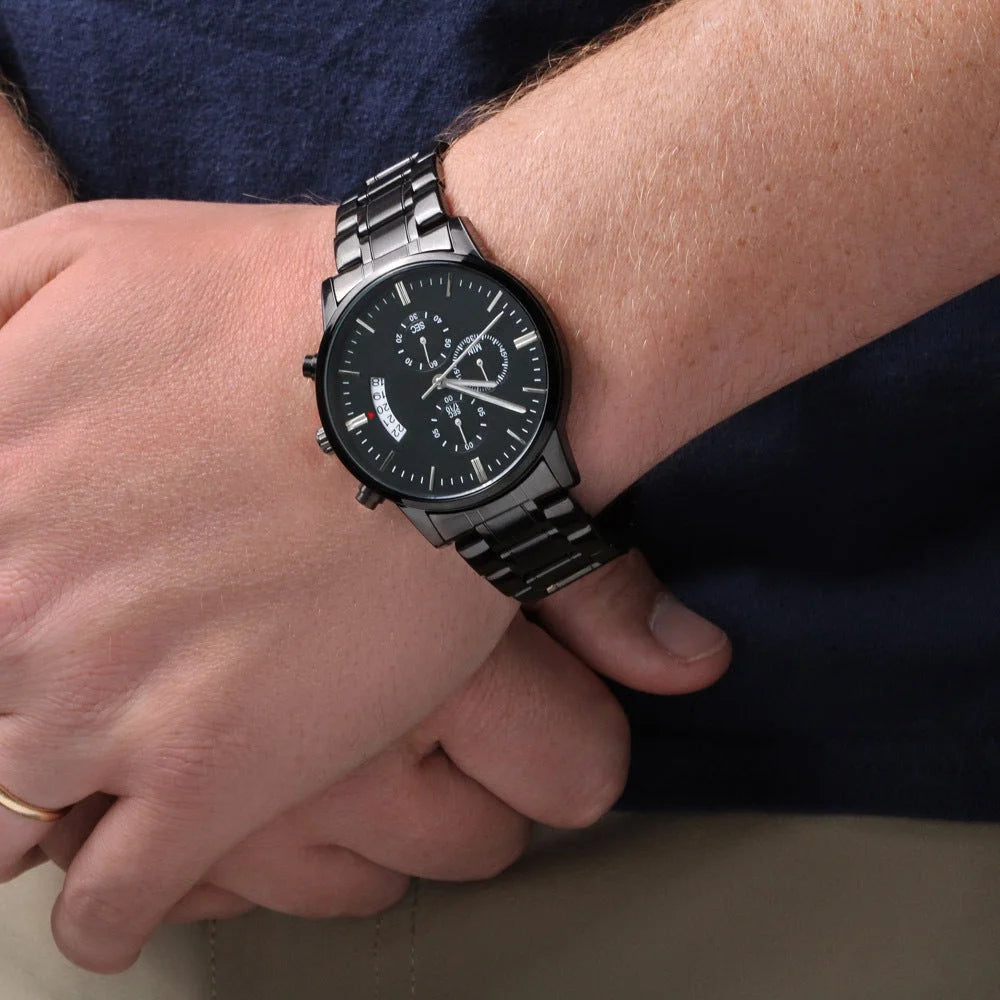 Husband Daddy Protector Hero Engraved Multifunction Analog Corrosion-free Alloy Chronograph Men's Watch W Copper Dial