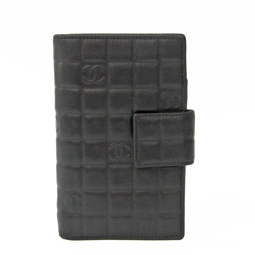 Used Chanel Chocolate Bar For Her Leather Middle Wallet (bi-fold) Black (Good)