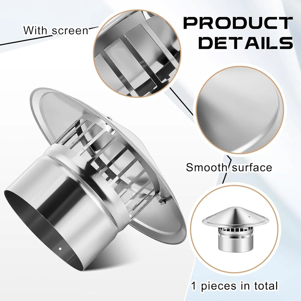 6 Inch Cone Top Chimney Cap Corrosion-free Metal Cone Cap with Screen Chimney Cover Outside Roof Silver Fireplace Screen Cover Exterior Stove Pipe Topper for Vent Flue Family Kitchen Cooking