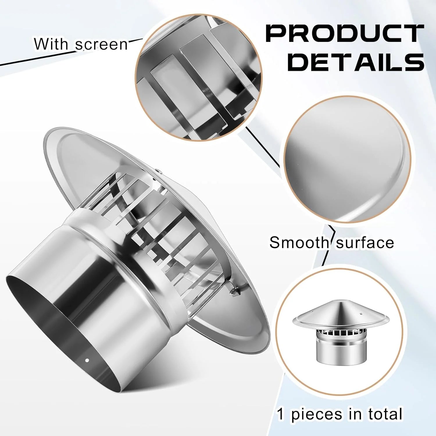 6 Inch Cone Top Chimney Cap Corrosion-free Metal Cone Cap with Screen Chimney Cover Outside Roof Silver Fireplace Screen Cover Exterior Stove Pipe Topper for Vent Flue Family Kitchen Cooking