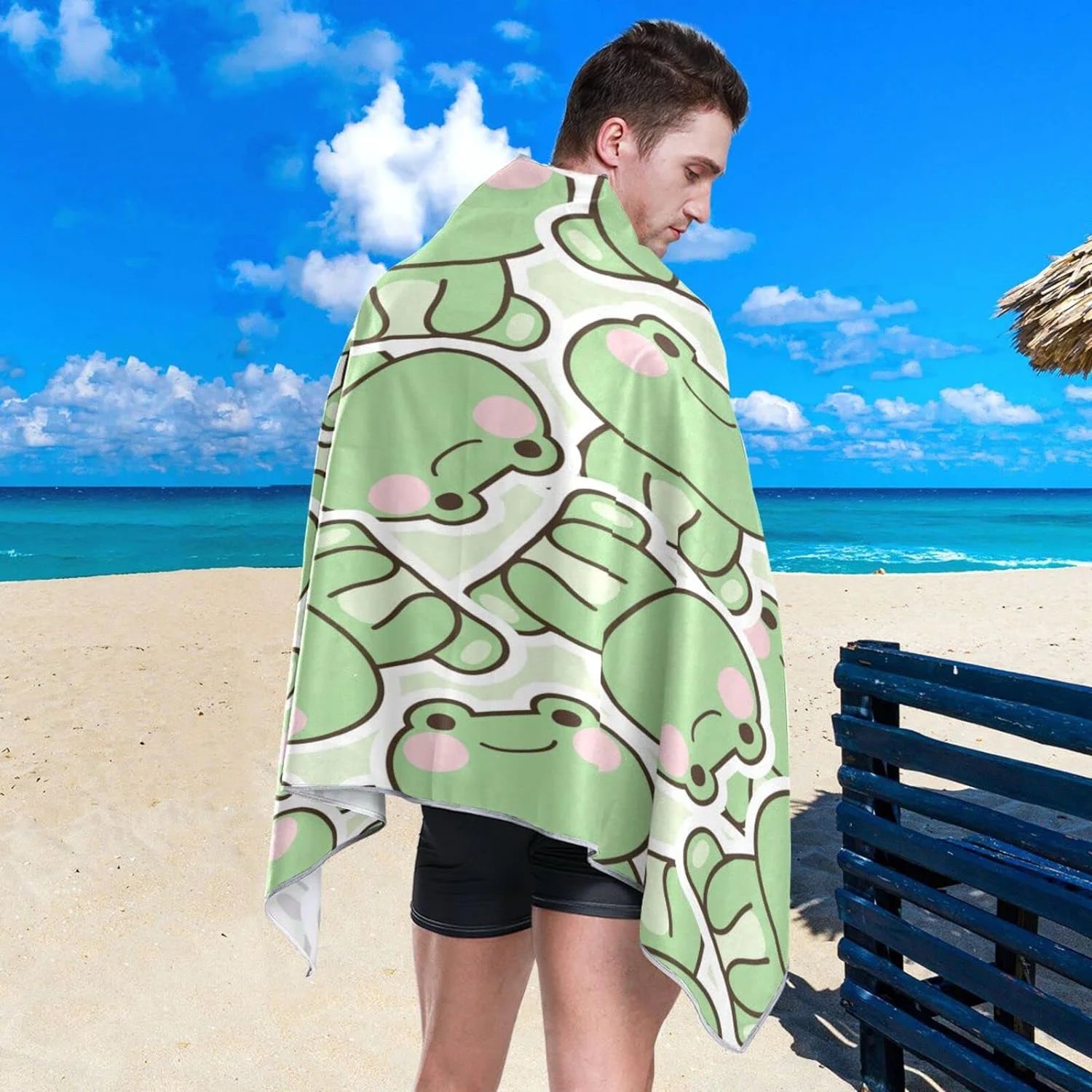 Bestwell Cute Frog Beach Towel - Lightweight Compact Oversized Travel Towels - Super Absorbent Quick Dry Towel for Swimming Camping Holiday（210）