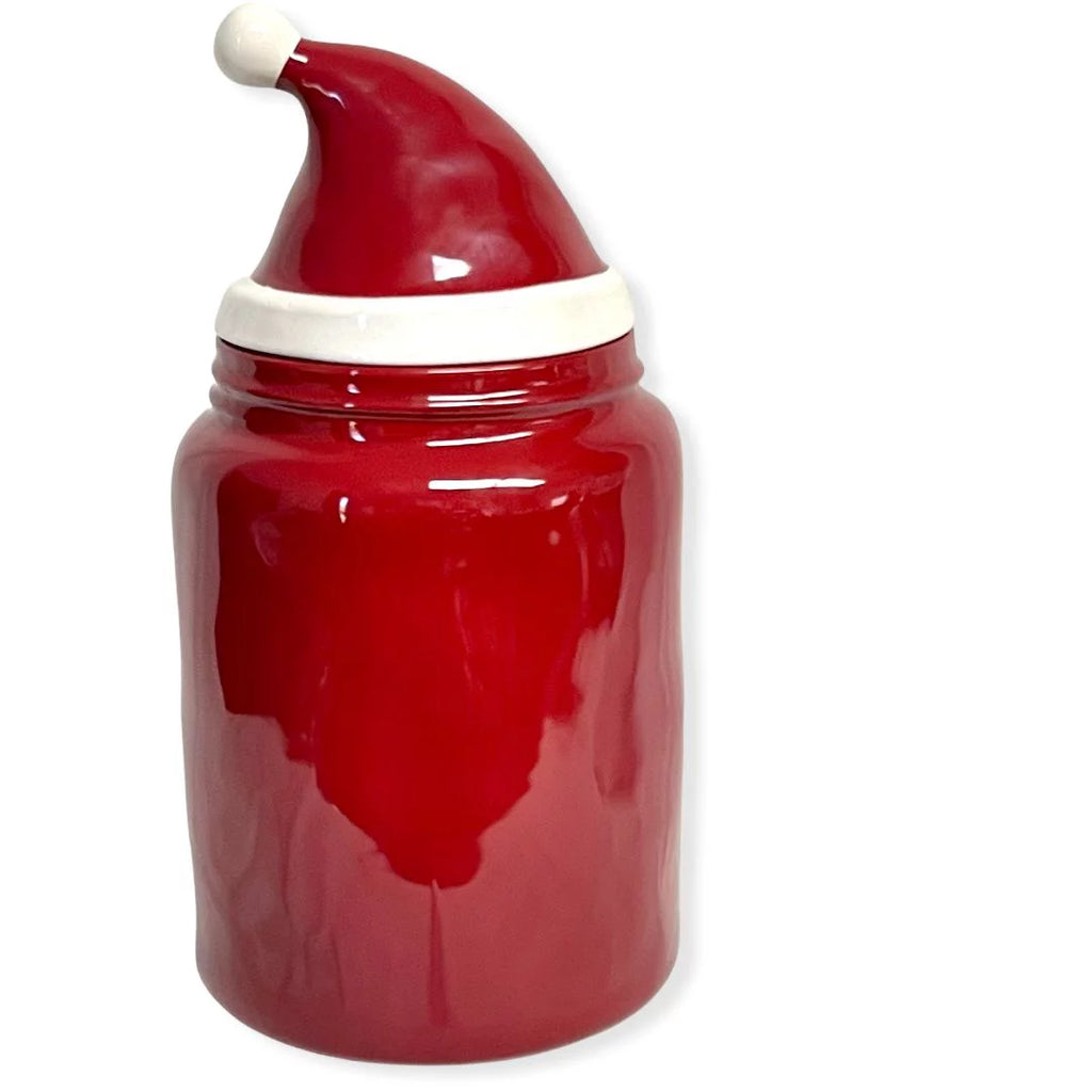 Rae Dunn Red SANTA LL Font Canister Round Container With Hat Topper