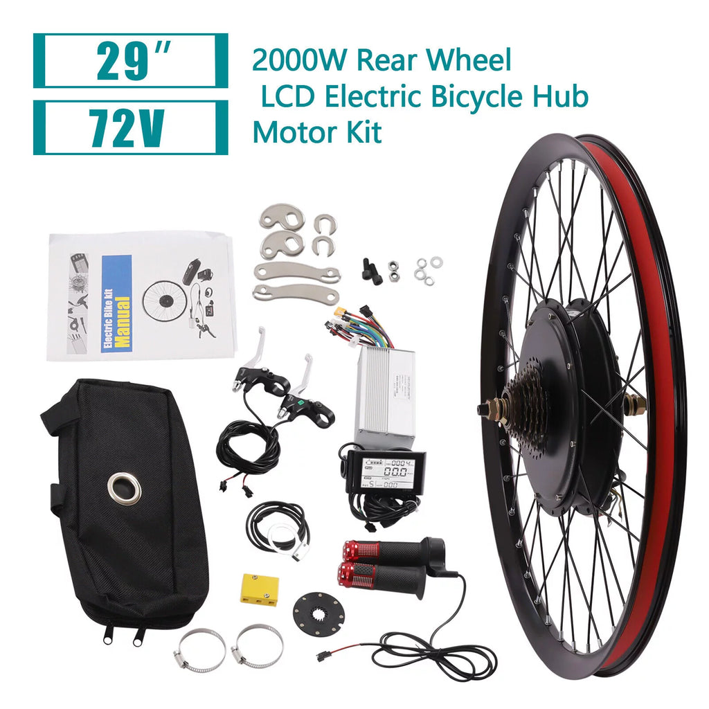 DENEST 29" Electric Bicycle Conversion Kit 72V 2000W E-bike Motor+ Rear Wheel And LCD