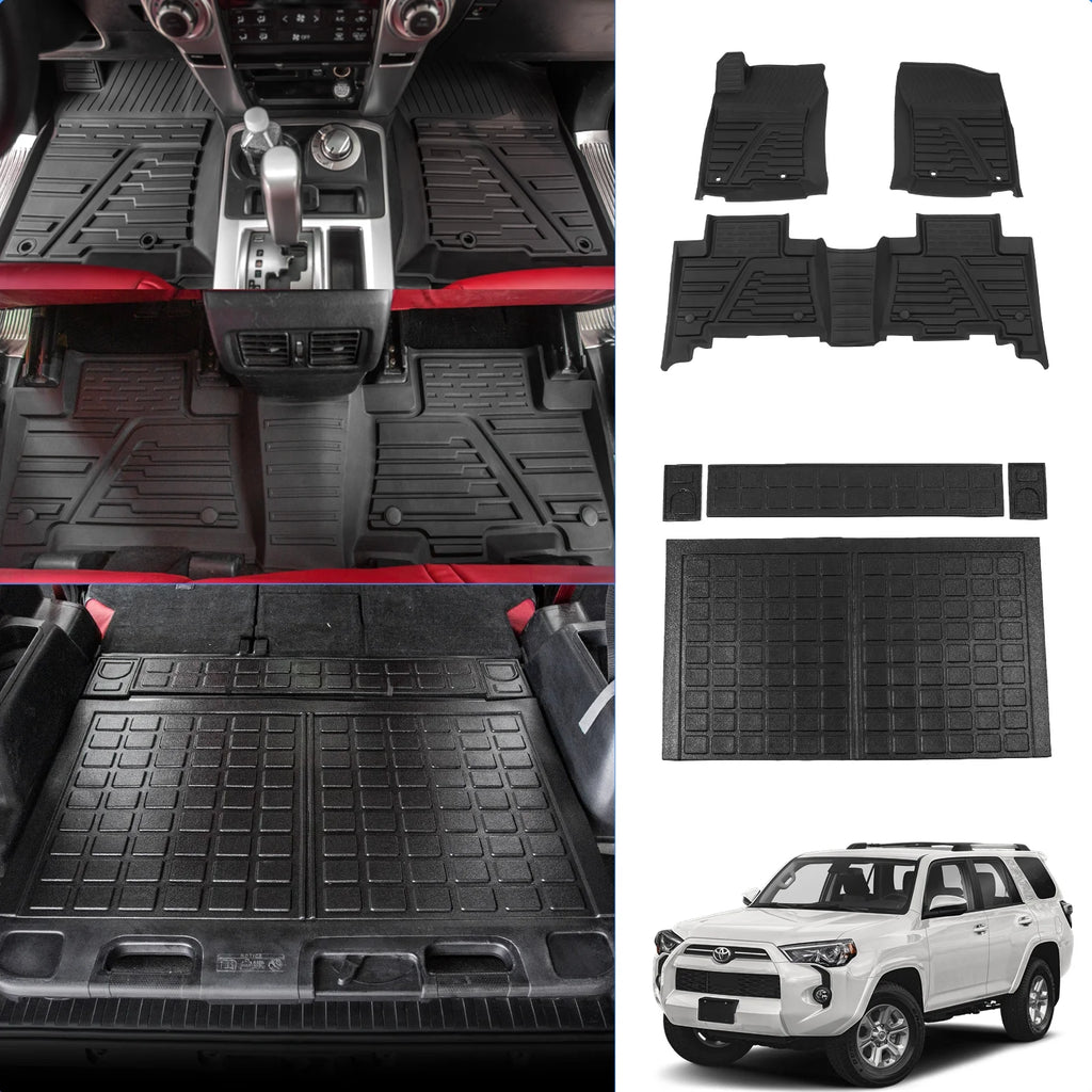 Floor Mats Compatible with Toyota 4Runner 2013-2023 Trunk Mat Cargo Liner Cargo Mat All Weather Trunk Liner 2022 4 Runner Accessories (Trunk Mat+Floor Mats,Fit W/Sliding Tray)