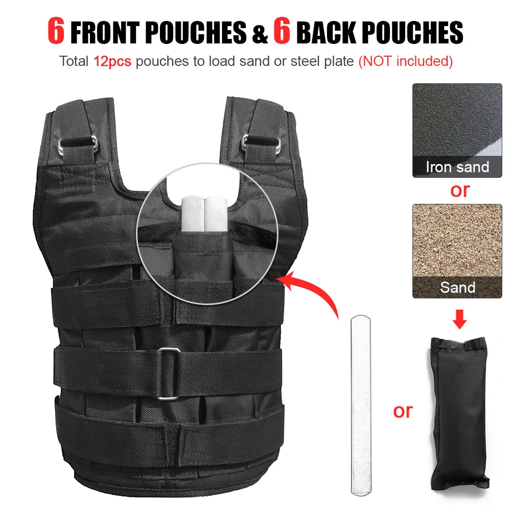 Lixada Adjustable Weighted Vest 50kg Max Load Oxford Cloth Jacket for Strength Training Exercise Empty