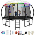 FIZITI 12FT 990LBS Trampoline with Basketball Hoop for Kids,Pumpkin Outdoor Trampoline with Enclosure Net,Sprinkler,Light,Socks,Ladder, Recreational Backyard Trampoline Capacity for 4-6 Kids