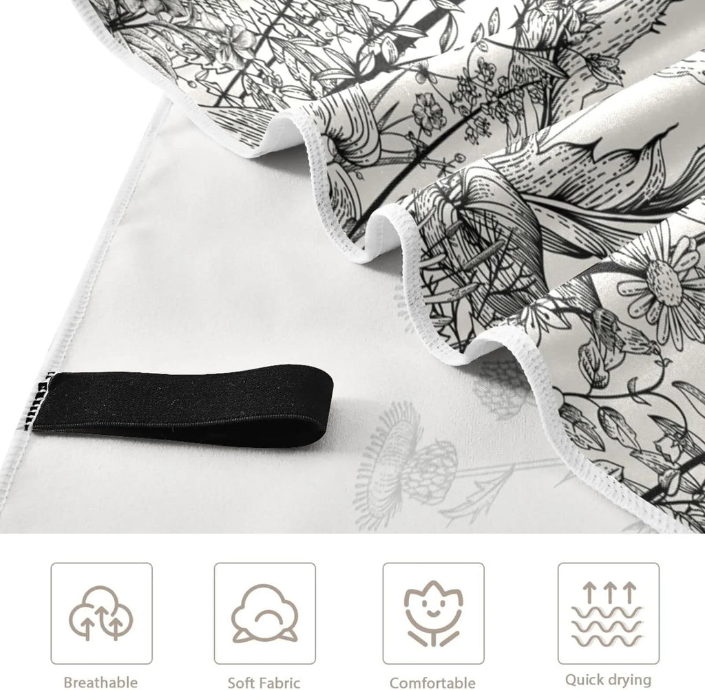 Bestwell Black and White Flowers Beach Towel - Lightweight Compact Oversized Travel Towels - Super Absorbent Quick Dry Towel for Swimming Camping Holiday（486）