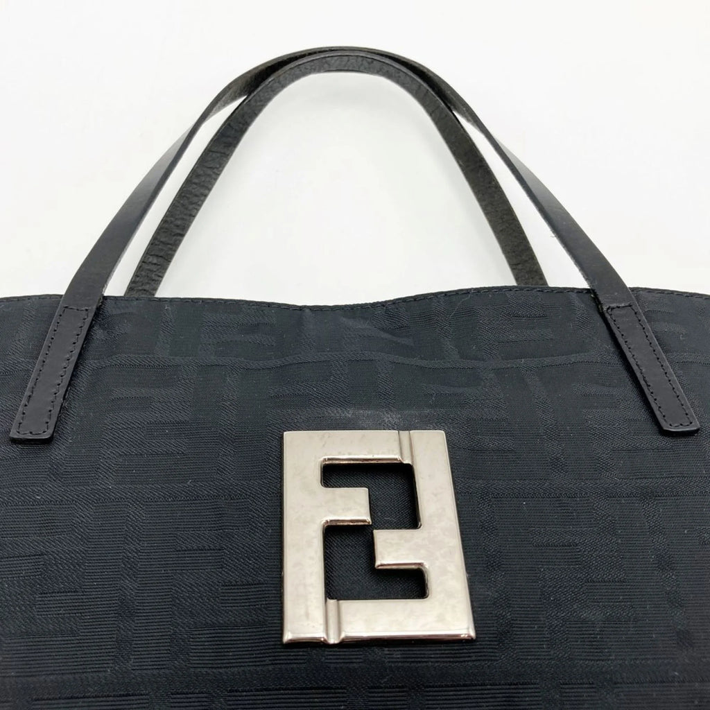 Used FENDI Zucca pattern tote bag handbag black nylon canvas ladies 15786 (Good)