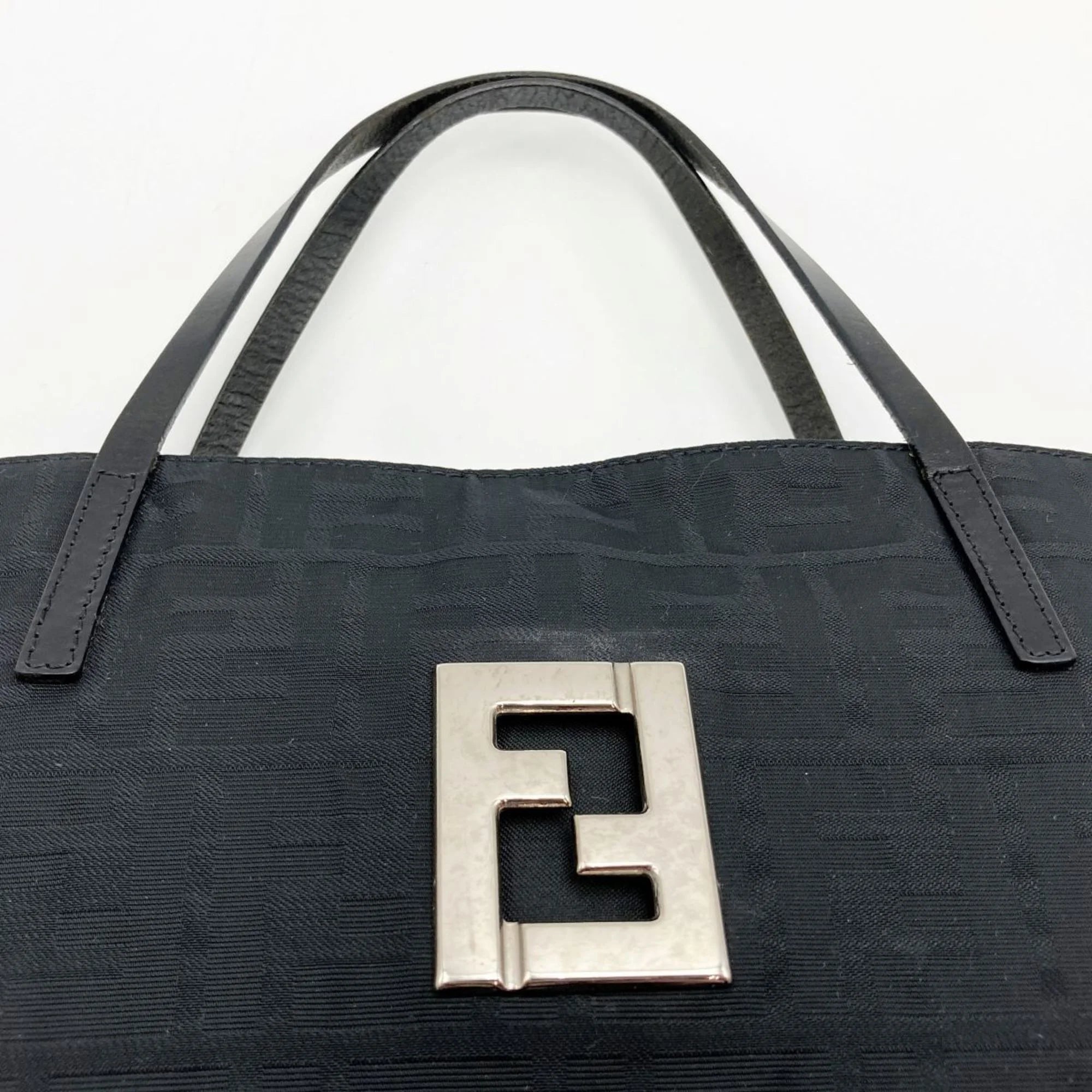 Used FENDI Zucca pattern tote bag handbag black nylon canvas ladies 15786 (Good)