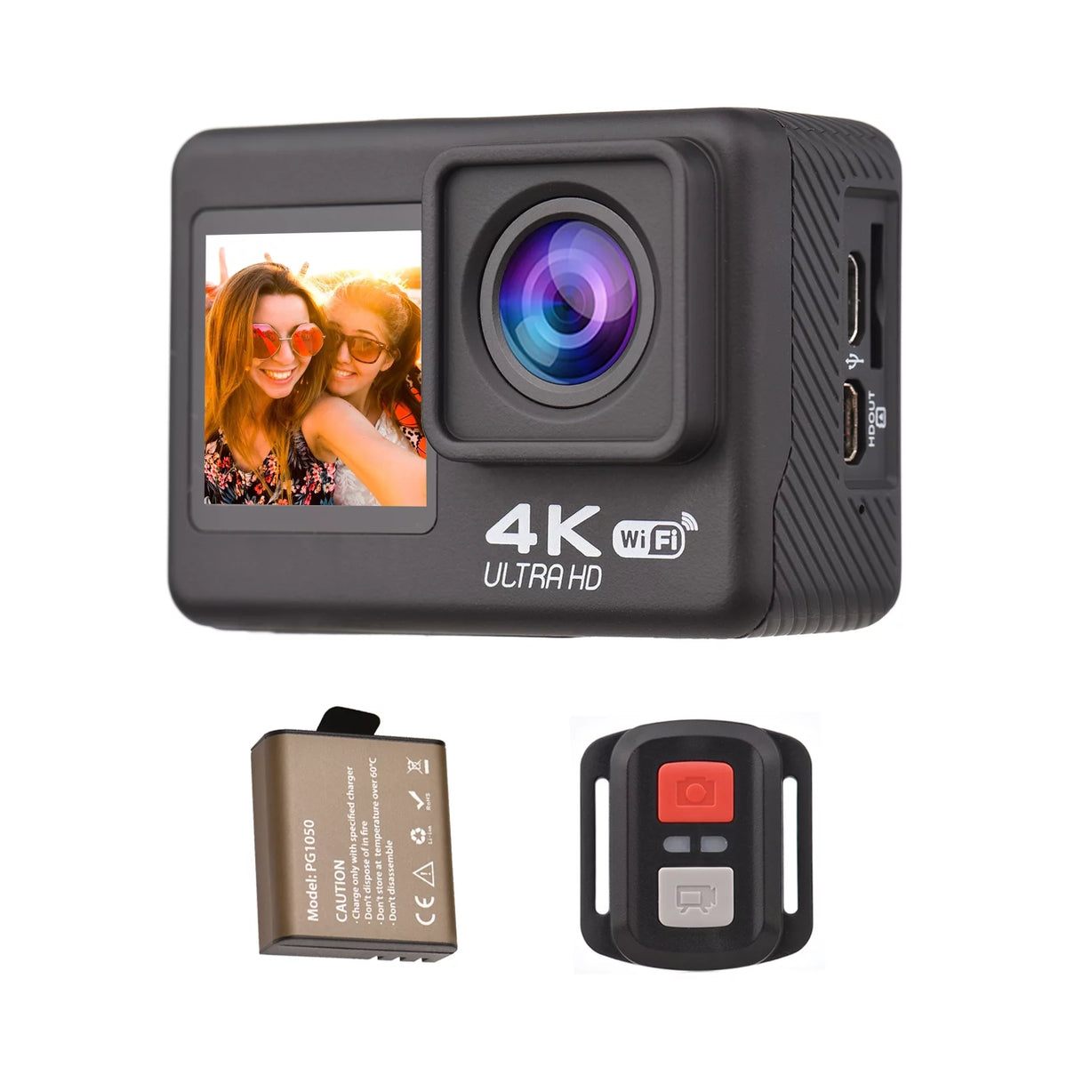 Radirus 4K60FPS Ultra High Definition WiFi Action Camera, Dual Screen, 170° Wide Angle, 30 Meters Waterproof, Sports Camera with Mounting Accessories Kit, Black