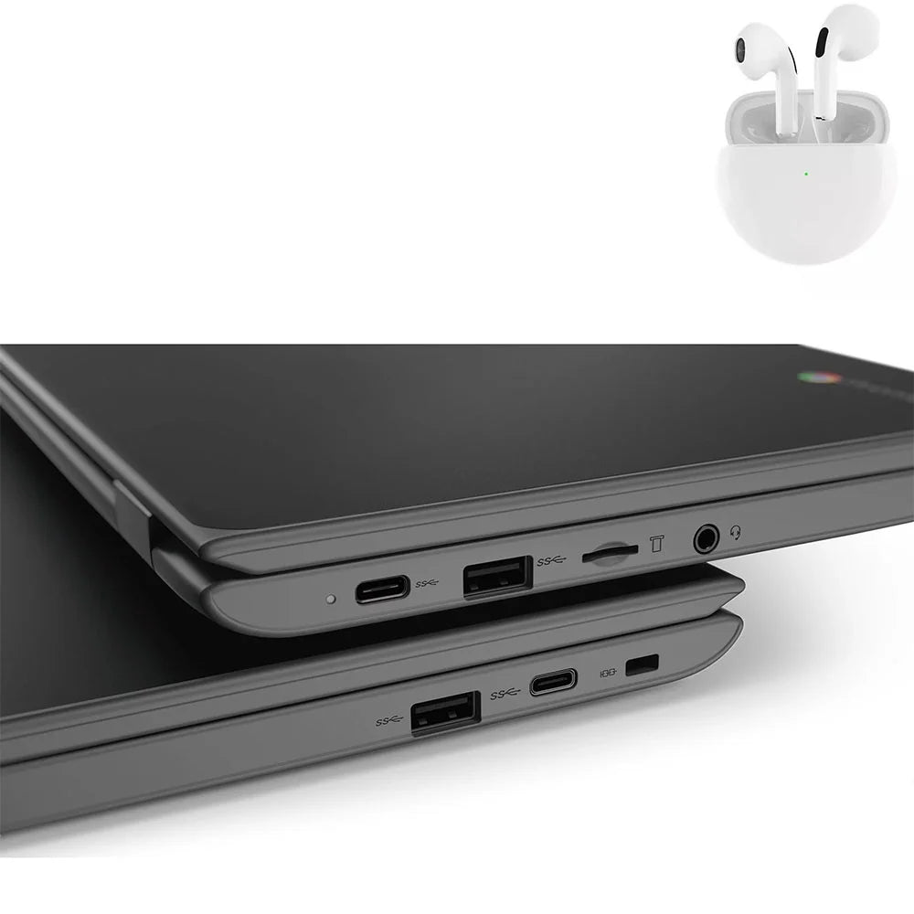 PreOwned Lenovo 100e Laptop 11.6" Intel Processor 4GB RAM 64GB SSD Windows 10 Pro with Wireless Earbuds (scratch and dent)