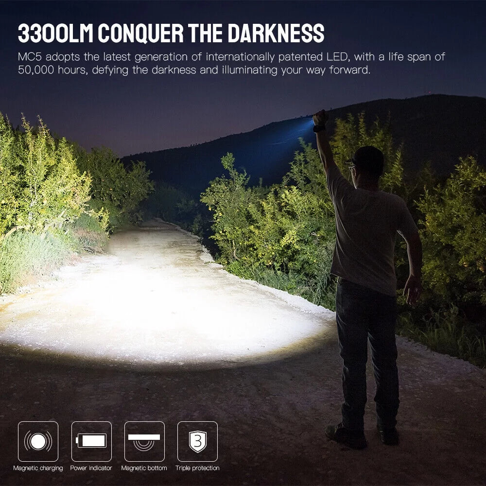 TrustFire MC5 Magnetic Rechargeable Pocket EDC Tactical Flashlight IPX8 5 Models Light 3300 lumens