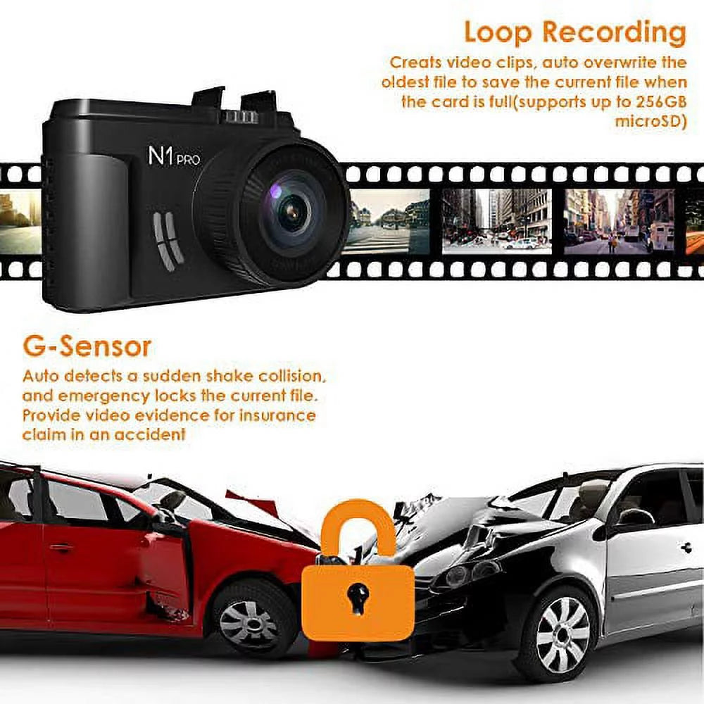 (Vantrue 128GB included)Vantrue N1 Pro Mini Dash Cam Full HD 1920x1080P Car Dash Camera 1.5 inch 160  DashCam with Sony Night Vision Sensor, 24 Hours Parking Mode, Motion Sensor, Collision Detection