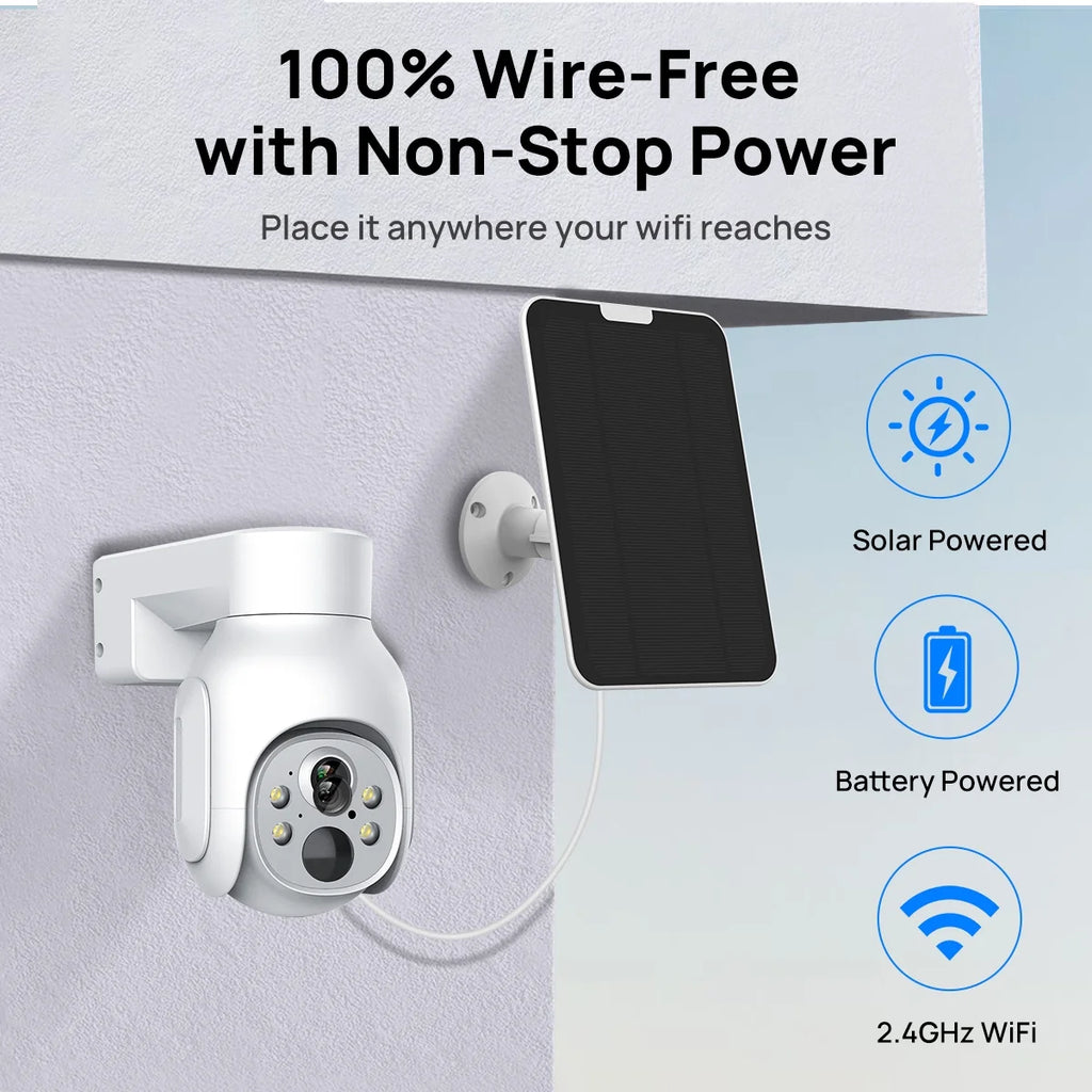 VIKVIZ CCTV System 2Pcs 4MP Rechargeable Battery WiFi PTZ IP Camera Kit with Solar Panels,4CH Base Station,Wireless Technology,Night Vision,Motion Detection