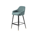 Silla Alta de Bar Tapizada en Tela Verde con Estructura de Metal