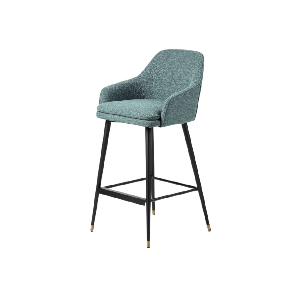 Silla Alta de Bar Tapizada en Tela Verde con Estructura de Metal