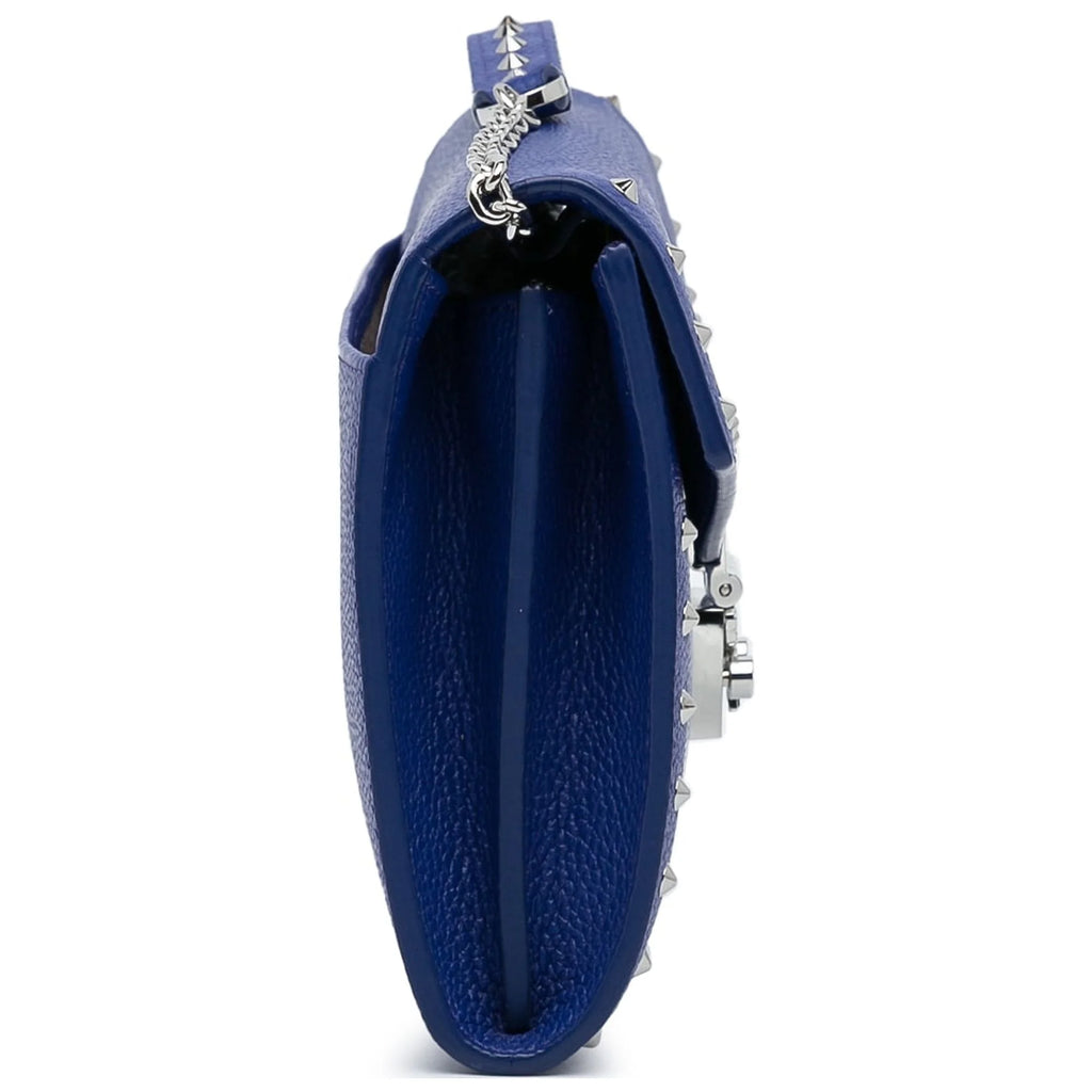 Previously Owned Authenticated MCM Studded Patricia Wallet on Chain Calf Leather Blue Crossbody Bag Unisex (Good)