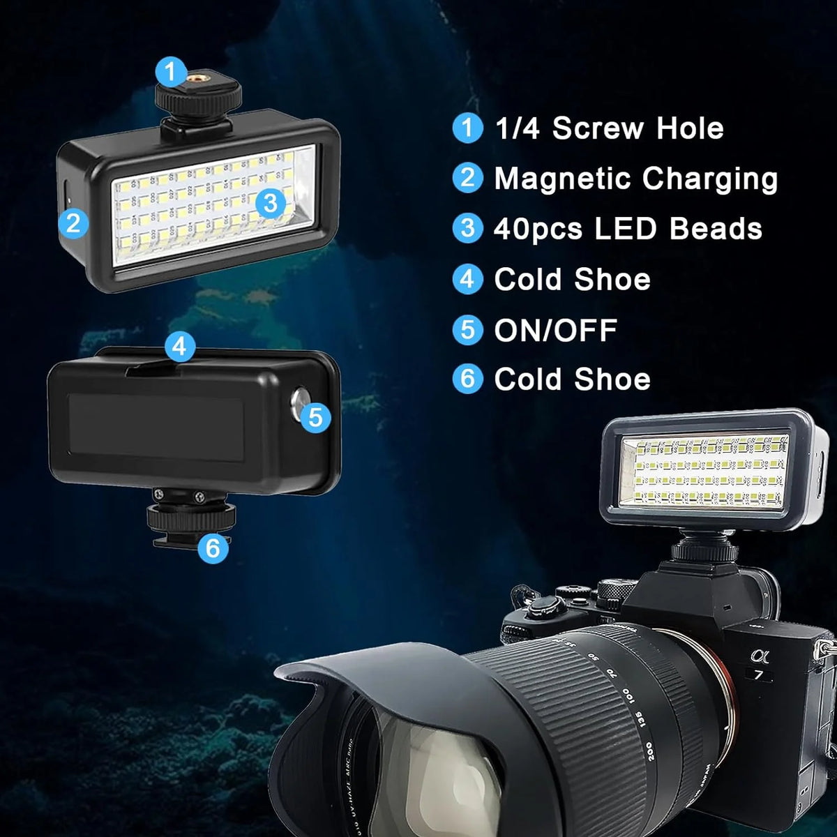 SupMaka Dive Lights Scuba Diving Lights High Power Waterproof Video Light, Dimmable Underwater Lights IPX8 Scuba