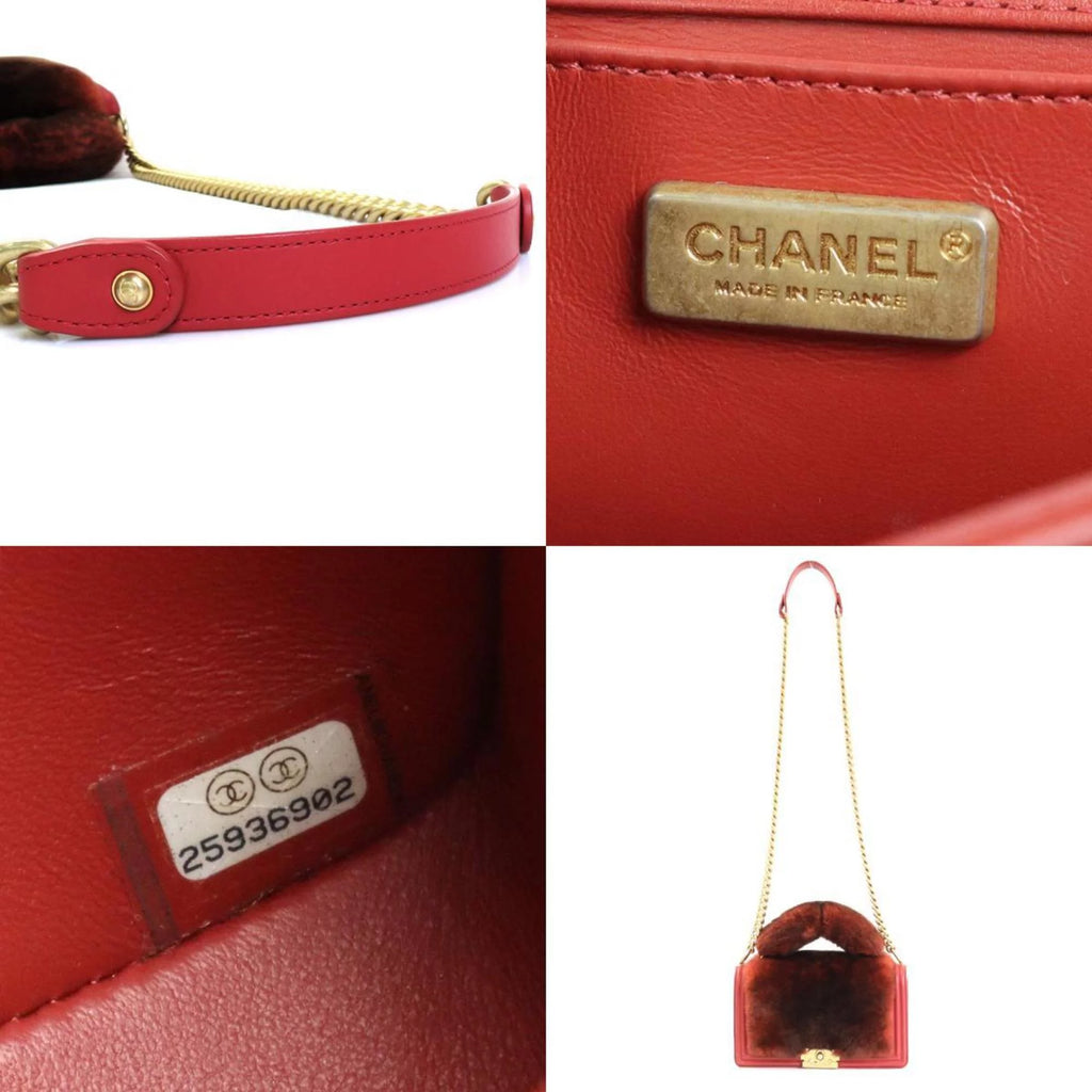 Previously Owned Chanel CHANEL handbag diagonal shoulder bag boy fur/leather brown red gold ladies e55871a (Good)