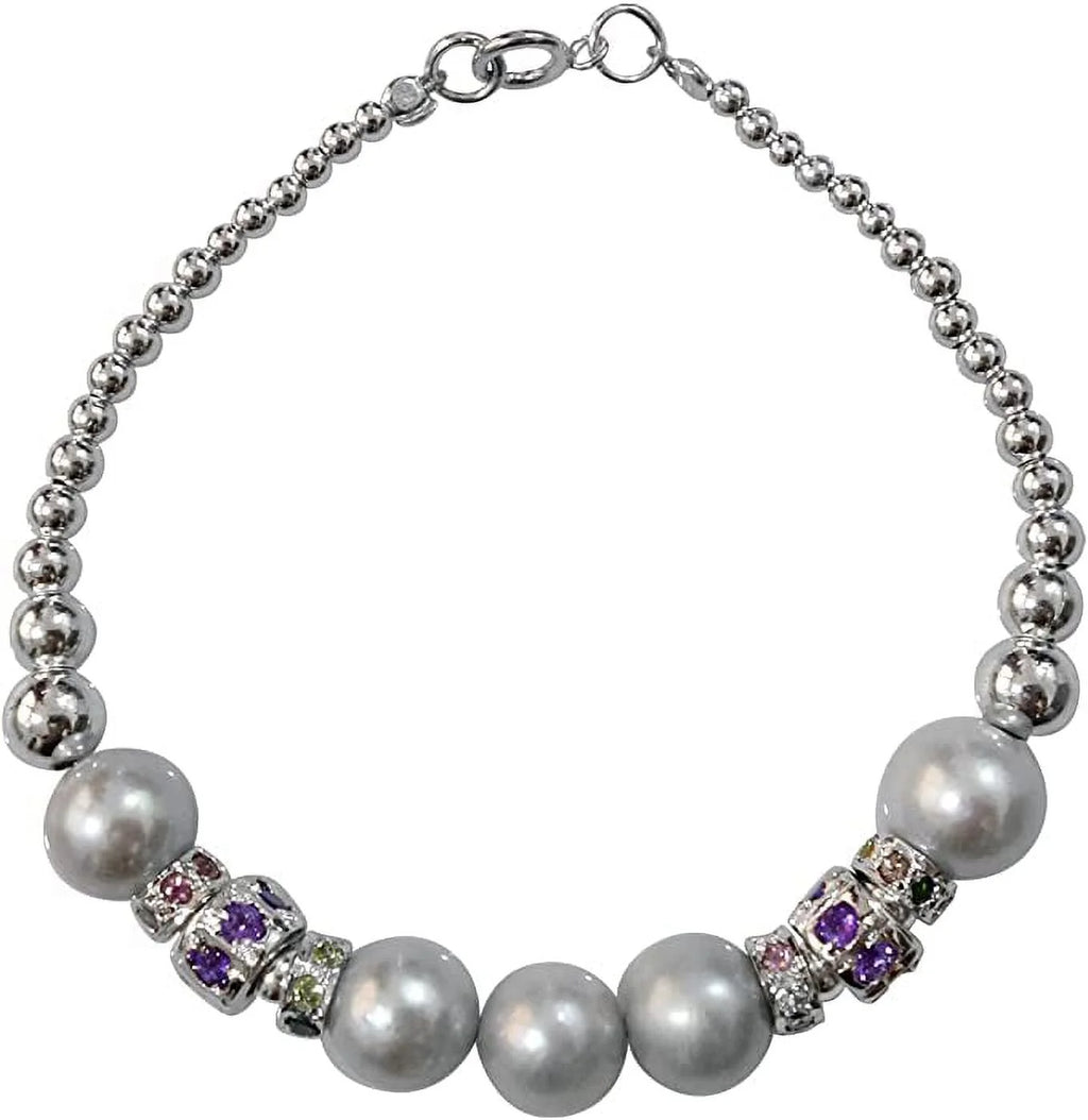 925 Sterling Silver Handmade Designer Bracelet for Women, Pearl, Amethyst Tourmaline Gemstone Fashion Bracelet, Gift Party Jewelry, Charm Bracelet