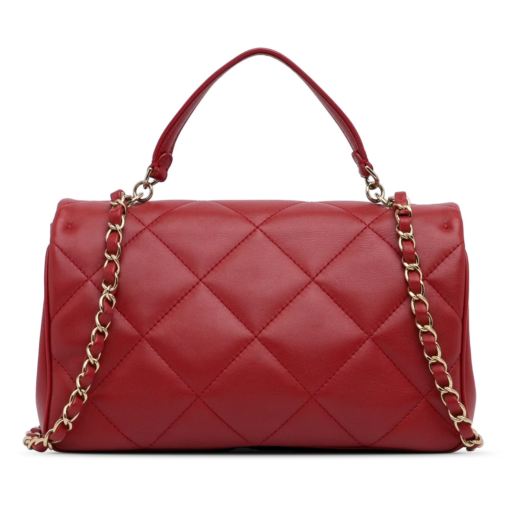 Previously Owned Authenticated Chanel Small Easy Carry Flap Bag Lambskin Leather Red Satchel Unisex (Good)