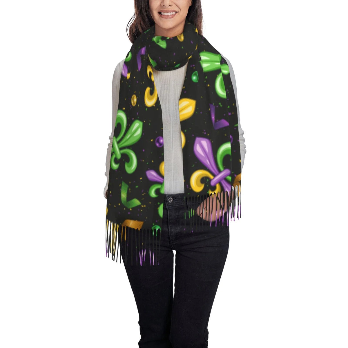 Bingfone Soft Cashmere Feel Scarf For Women Elegant Art Print Winter Warm Scarves Large Shawl Wrap Gifts- Mardi Gras Carnival4