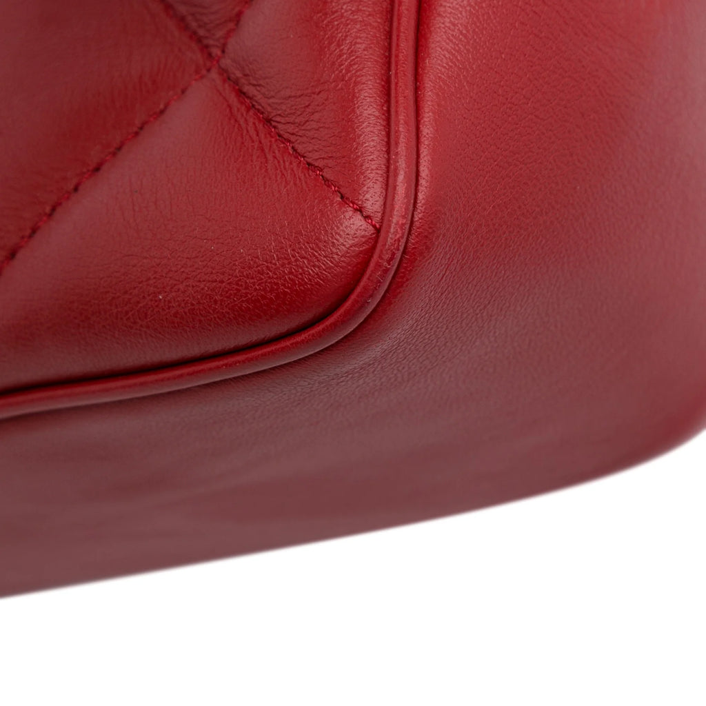 Previously Owned Authenticated Chanel Small Easy Carry Flap Bag Lambskin Leather Red Satchel Unisex (Good)