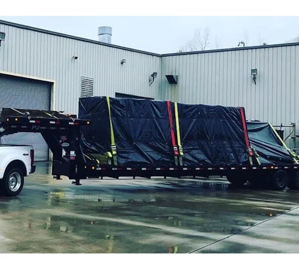 24' x 18' Black Metal Tarp for Heavy Duty Truck Cargo - 14 Oz Vinly Lightweight Flatbed Tarps with 8' Drop - Waterproof Tarp for Trailers to Protect Cargo from Wind, Rain, Snow and Sun