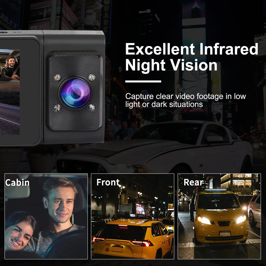 Dash Cam Front and Rear, TSV 3 Channel Dual Dash Camera, 1080P Car Camera DVR Backup Cam with Night Vision, G-Sensor