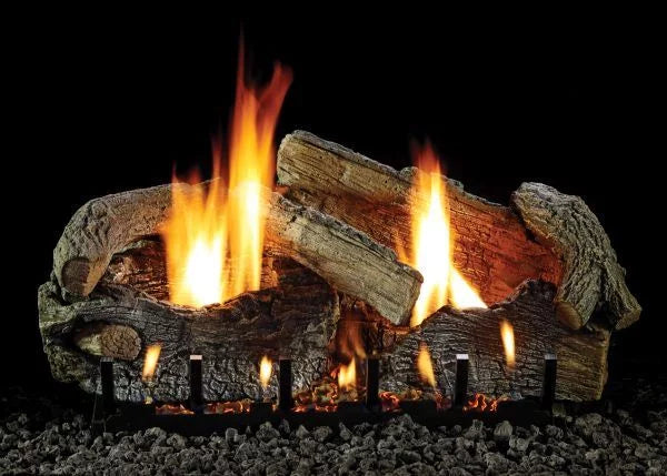 18" Stacked Aged Oak Logset with IP VF Slope Glaze Burner, LP