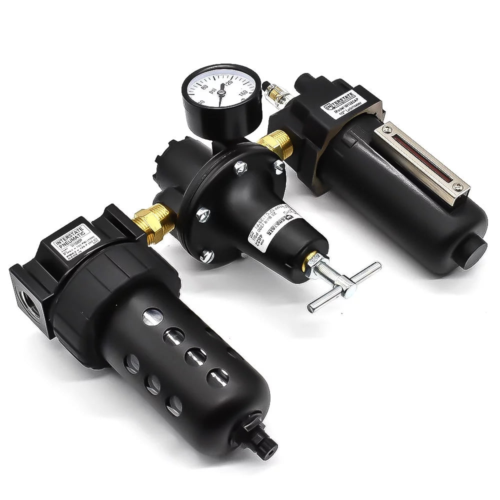 Interstate Pneumatics WC1081HDGP 1/2" â€ Large "T" Handle Poly Bowl Filter Regulator Lubricator - Integral Combo Made in USA