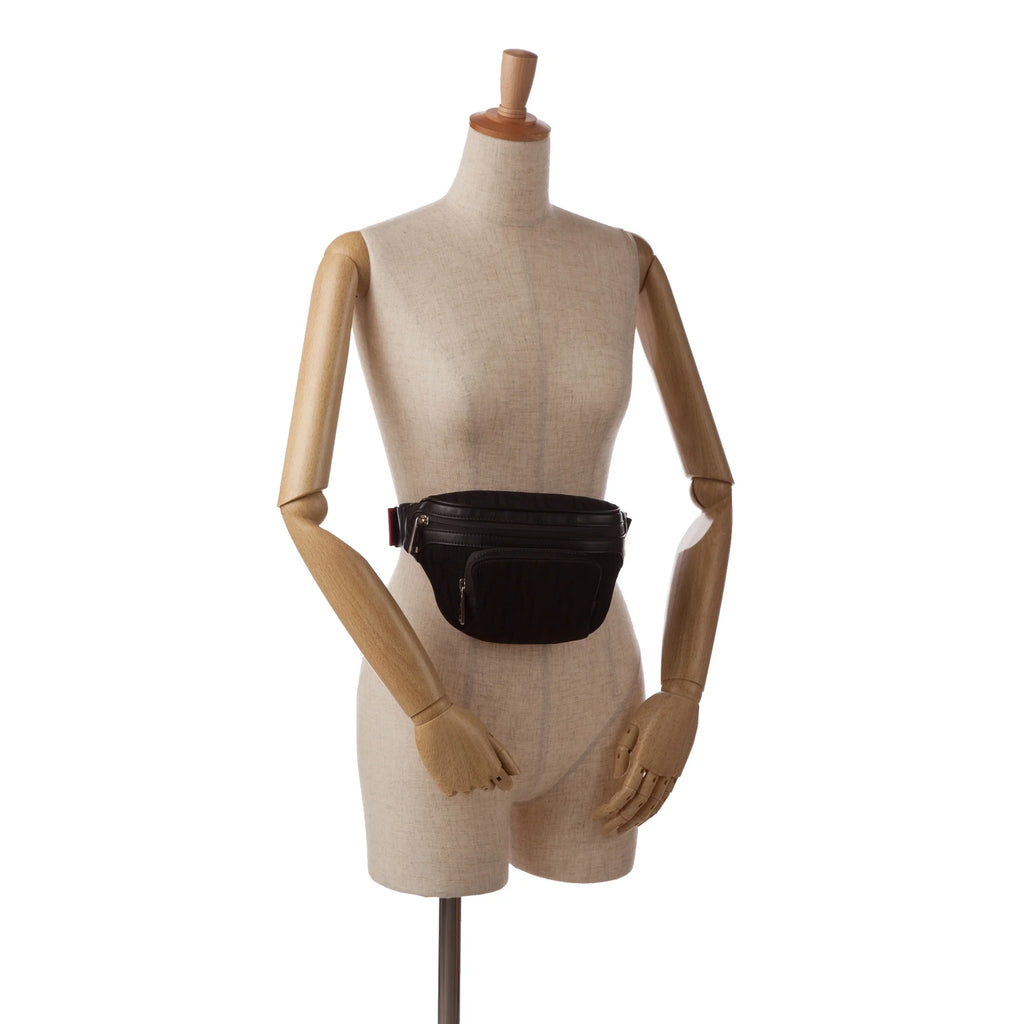 Used Authenticated Fendi FF Neoprene Vitello Grace Perforated Pocket Belt Bag Knit Fabric Black Unisex (Good)
